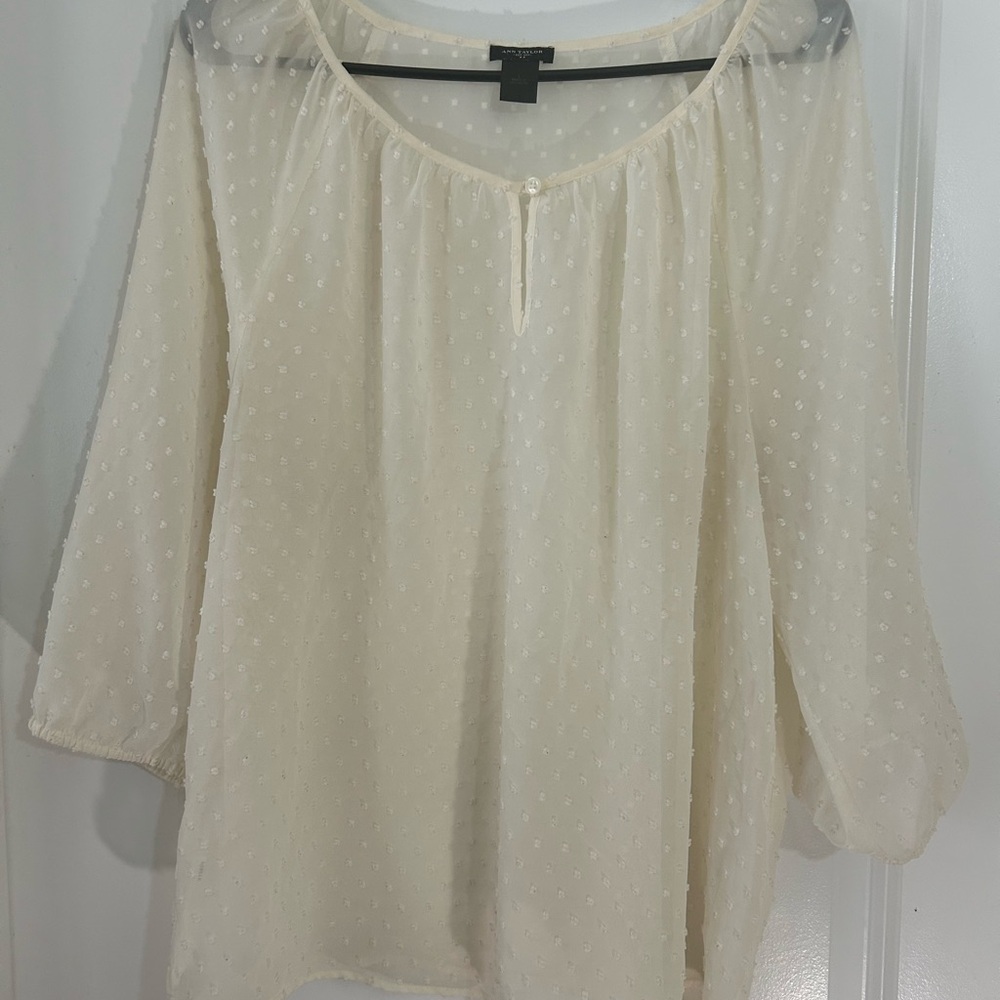 Ann Taylor Cream Tunic with Relaxed Fit and Three-Quarter Sleeves